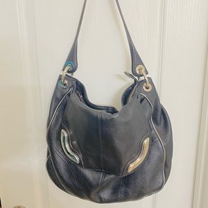 Black and grey trim hobo bag